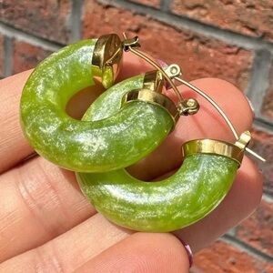 Anthropologie Green 18K Gold Stainless Steel Hoop Earrings
